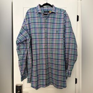 Polo by Ralph Lauren Blue and Green Plaid Long-Sleeve Button-Down Shirt